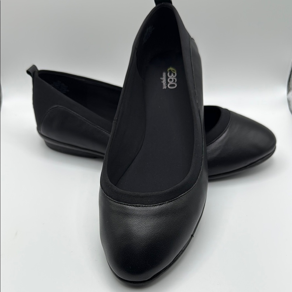 NWT Easy Spirit Black Leather “Keomi” Women's Black Ballet Flats Size 9W